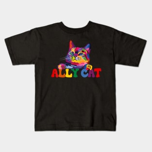 Ally Cat  Gay LGBTQ Flag Gay Pride LGBT Kids T-Shirt